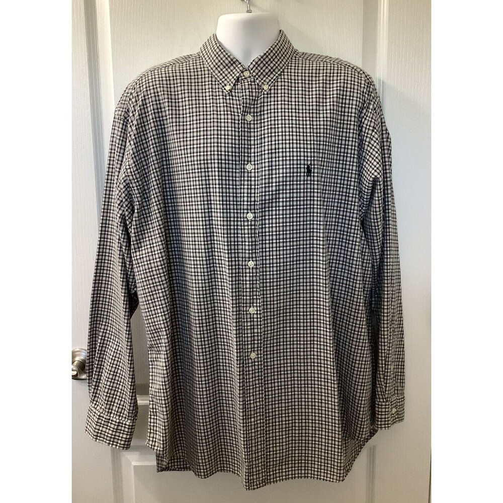 Ralph Lauren Shirt Mens 2XL Blake Long Sleeve Button Up Mini Plaid Black Classic